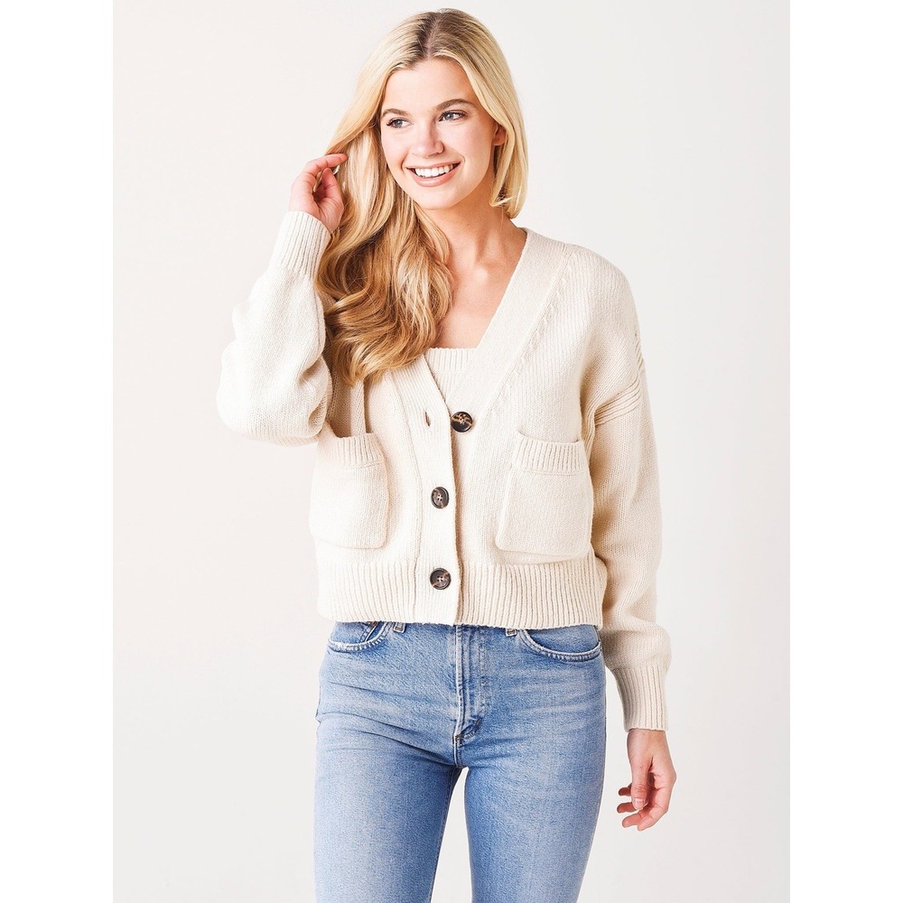 ALC Vincent Cardigan Sweater Small White Cream Button Cashmere Preppy Luxury